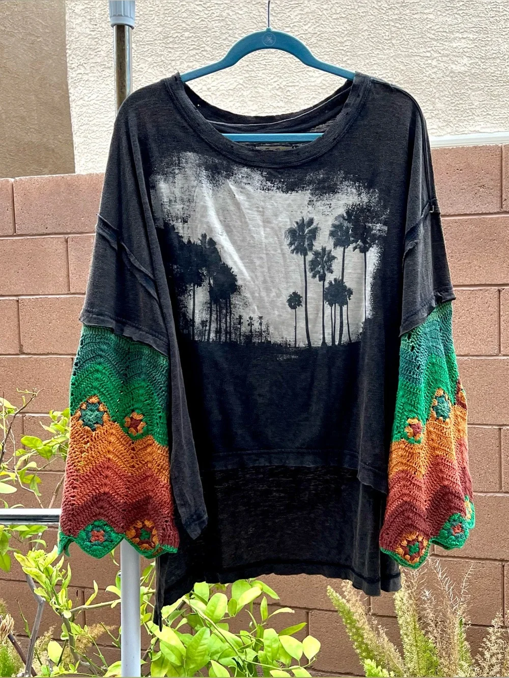 We the Free People So Edgy Tee Oversized Slouchy Crochet Flare Sleeve XS / Small